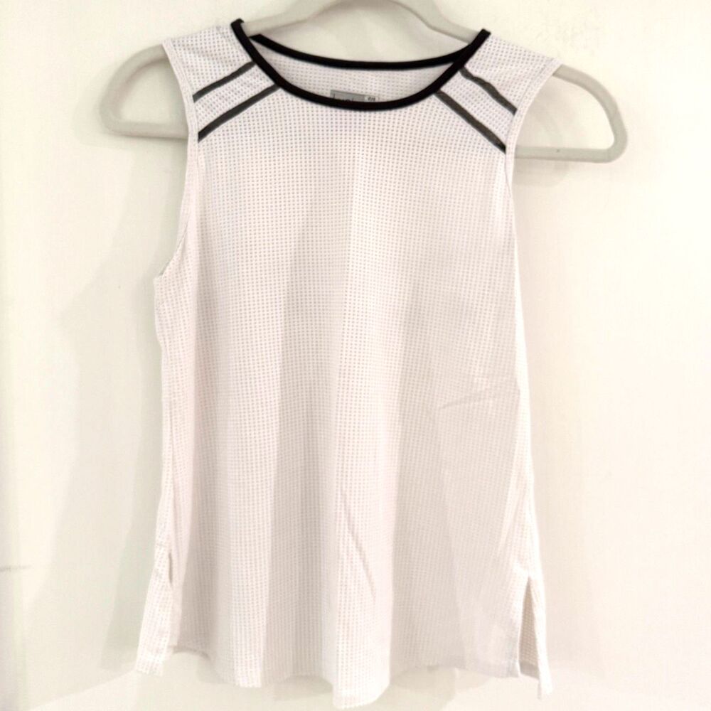 Lucky in Love Womens Small Core Whites Mesh Tank Top White Black Trim Athletic